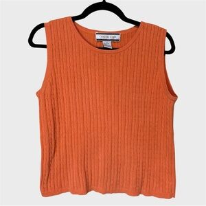 Vintage Crystal Kobe Orange Knit Sweater Vest Small Sleeveless Academia 90s Boho